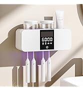 Toothbrush Holder Wall Mounted, 2 Cups Solar Powered Toothbrush Stand, Smart Toothbrush Holder wi...