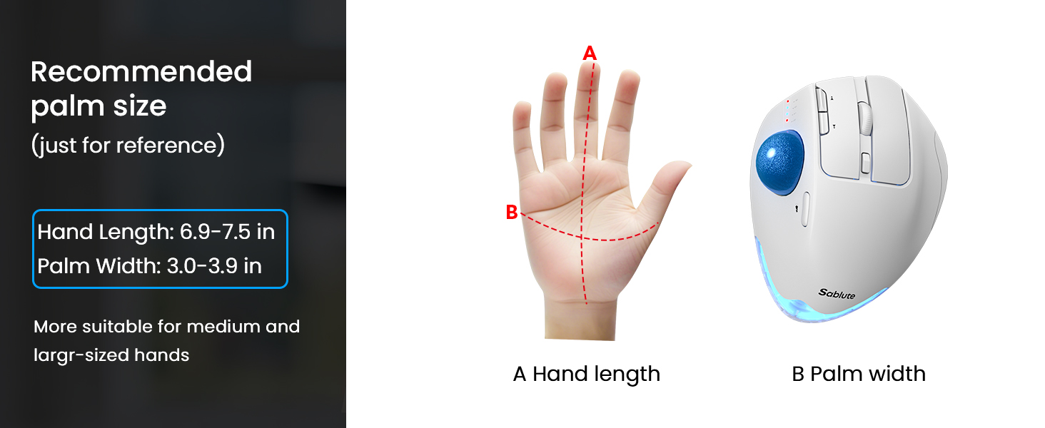 Wireless Trackball Mouse, Ergonomic Bluetooth Rechargeable Computer Mouse