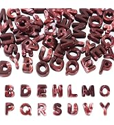 FASHEWELRY 50Pcs Chunky Large Letter Beads for Paracord Keychains Making | Dark Red Large Hole Bu...