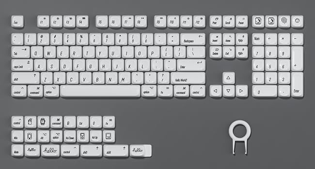 White PBT Keycap Set,Glossy Custom Keycaps Ceramic Style, Dye Sublimation 131-key,MOA Profile Keycap