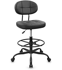 KLASIKA Adjustable Drafting Chair with Backrest & Wheels, Tall Swivel Rolling Stool with Height Adju...