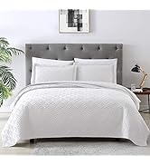 EXQ Home Quilt Set Full/Queen Size White 3 Piece,Lightweight Soft Coverlet Squares Pattern Bedspr...