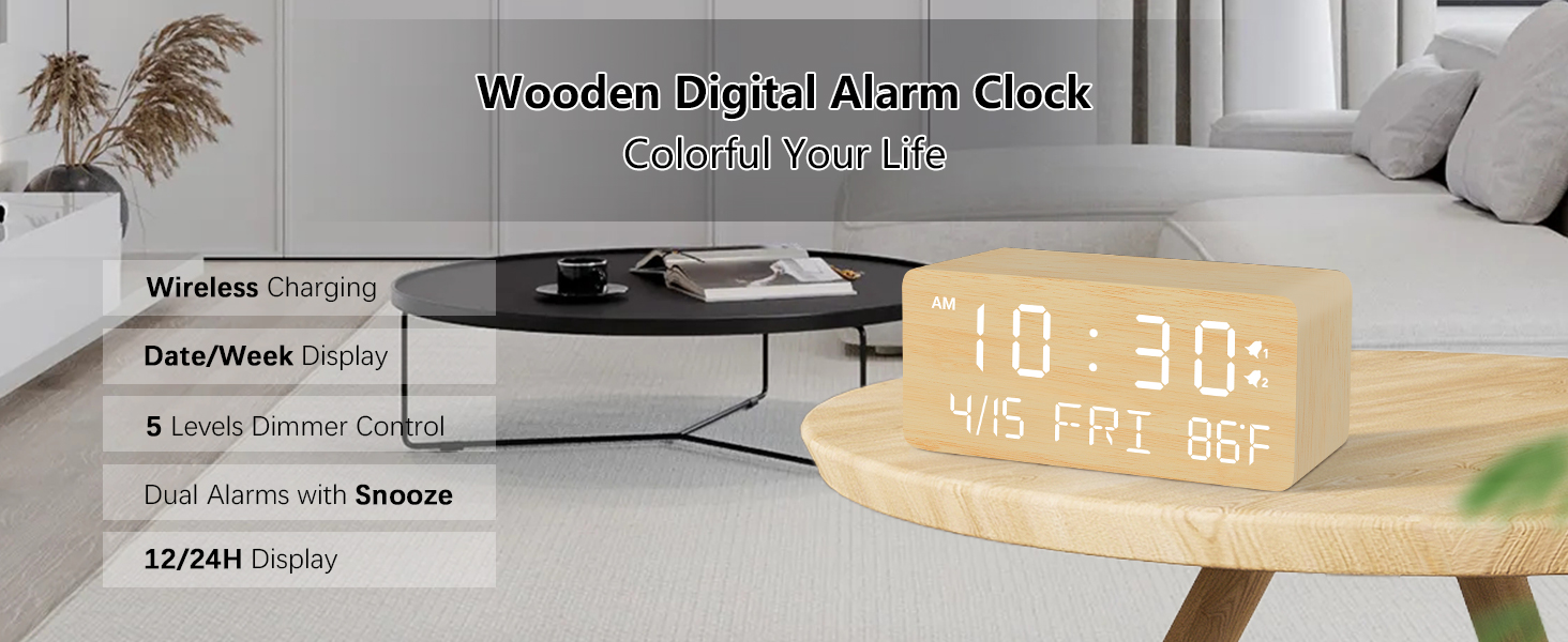 wooden digital alarm clock
