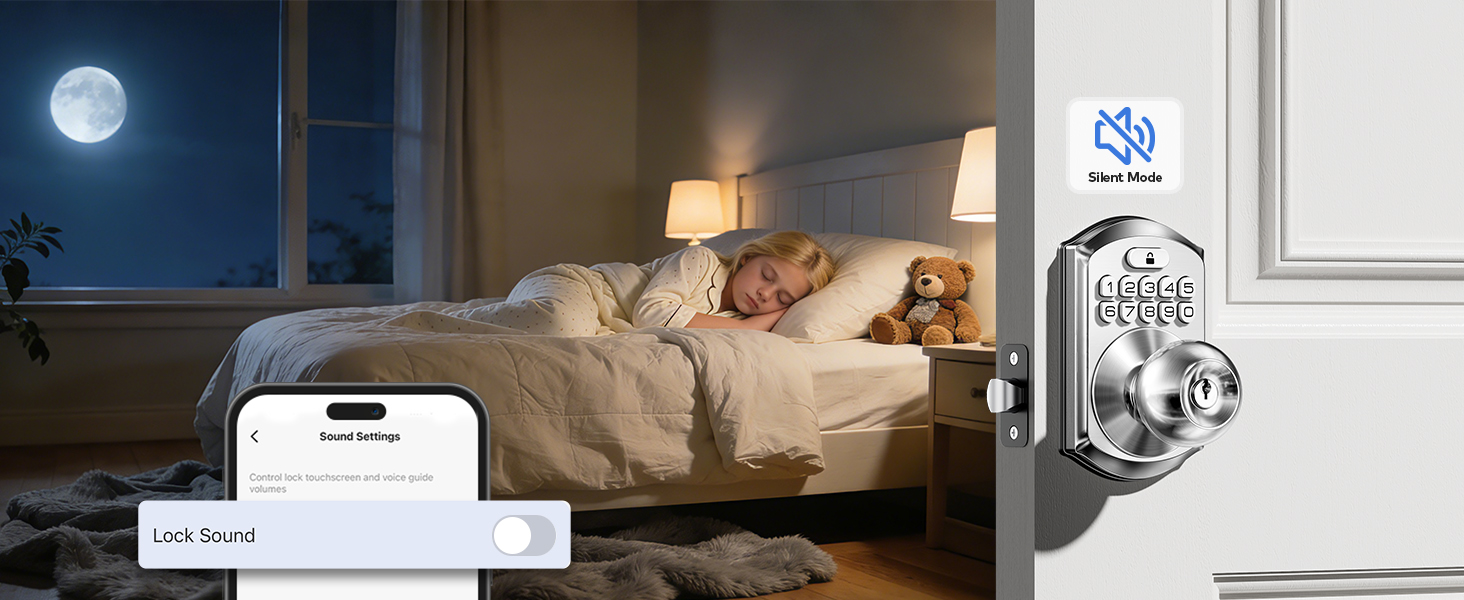 Silent Mode mutes the lock’s beeps, letting you lock/unlock quietly without disturbing others.