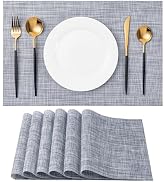 Placemats Set of 6 Washable Indoor/Outdoor Vinyl Place Mats for Dining Table Durable Non-Slip Hea...