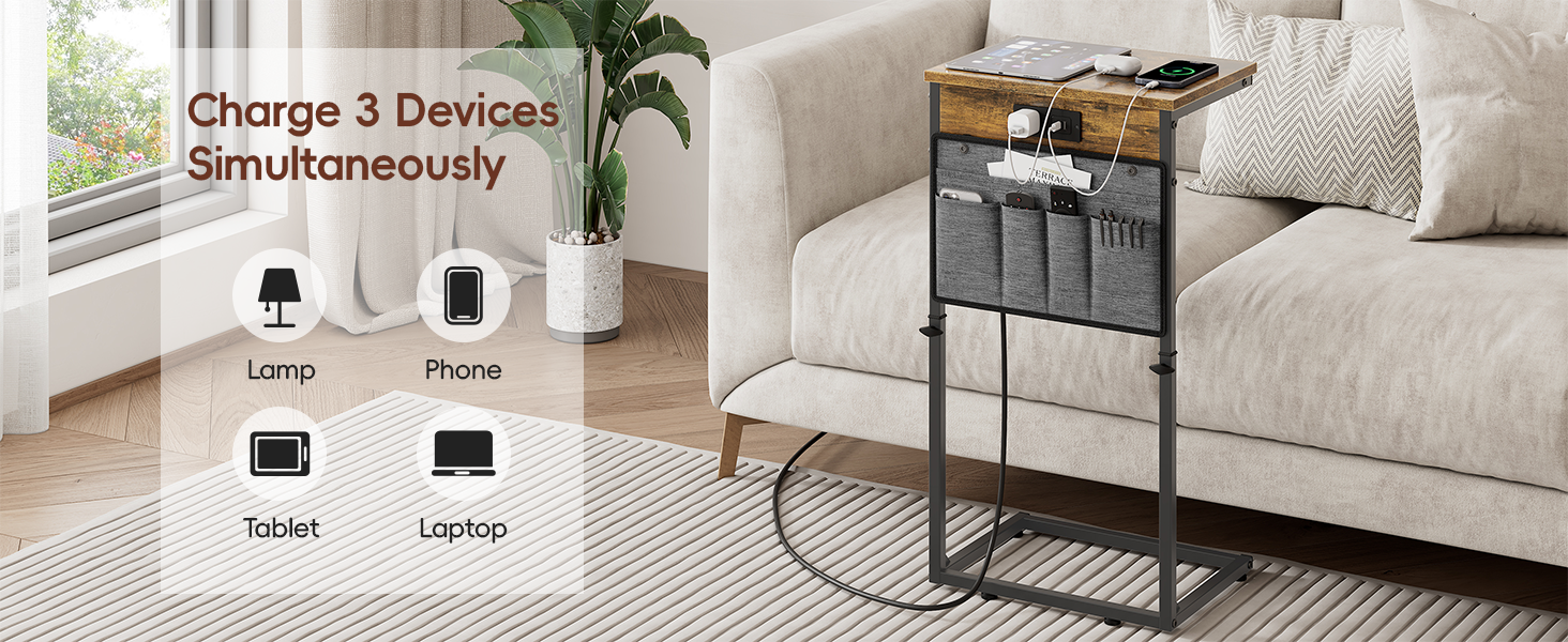 Slide Under Sofa Table with Metal Frame for Living Room Bedroom