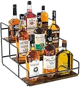 Nuovoware Liquor Bottle Display Shelf, 3-Tier Liquor Shelf, Carbon Steel Bar Cabinet with Wooden ...