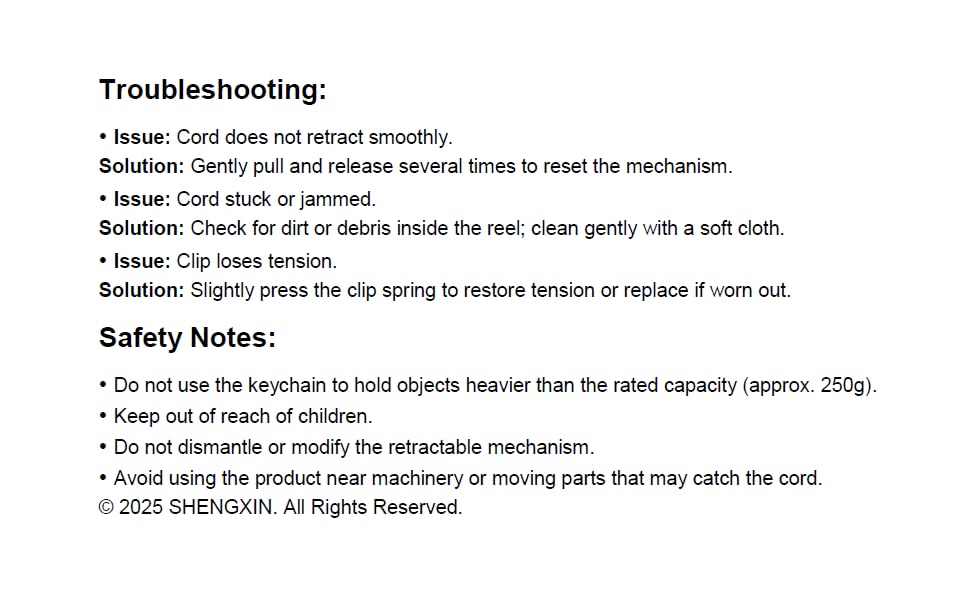 SHENGXIN Retractable Keychain Heavy Duty User Manual Part 3