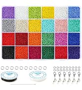 Ybxjges 24000Pcs 2mm Glass Seed Beads 12/0 Small Craft Beads with Jump Rings Lobster Clasp Crimp ...