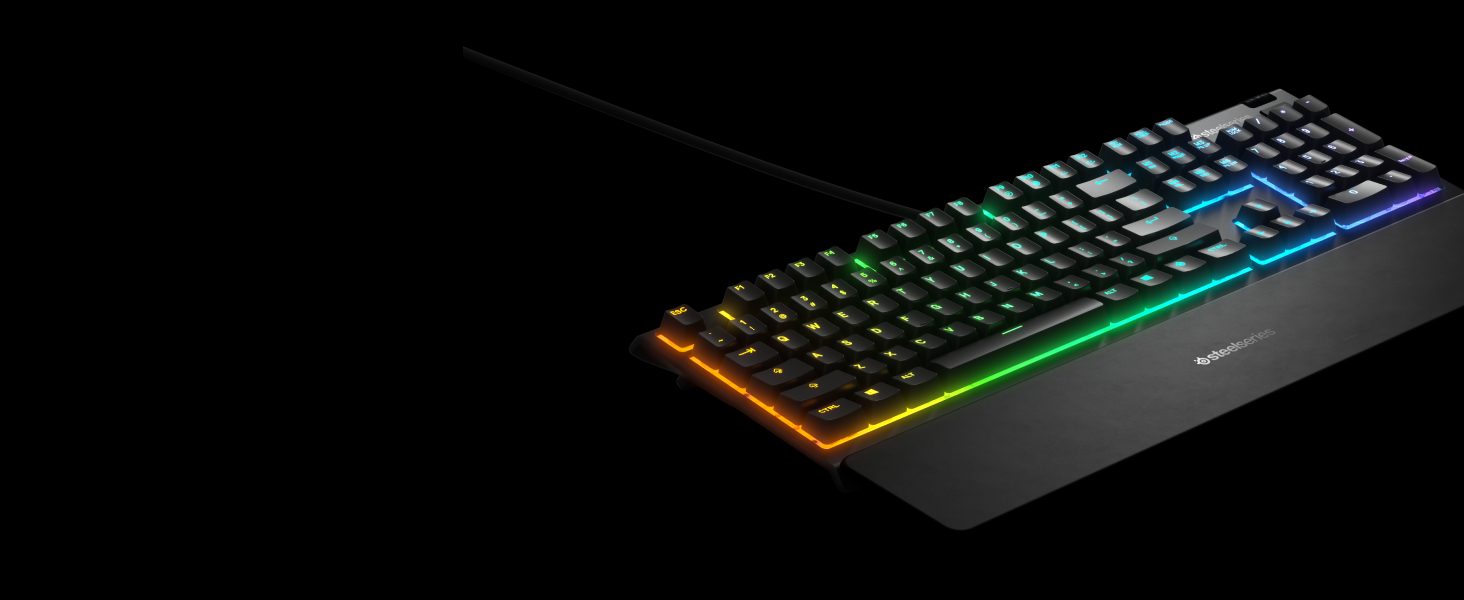 - Apex 3 RGB keyboard with wrist rest