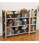 yoopin Toy Storage Organizer with 3 Shelves and 9 Bins, Black Starry Sky Bookshelf and Bookcase f...