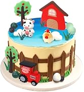 17pcs Farm Animal Cake Toppers - Farm Animal Birthday Decorations with Reusable Silicone Pig Trac...