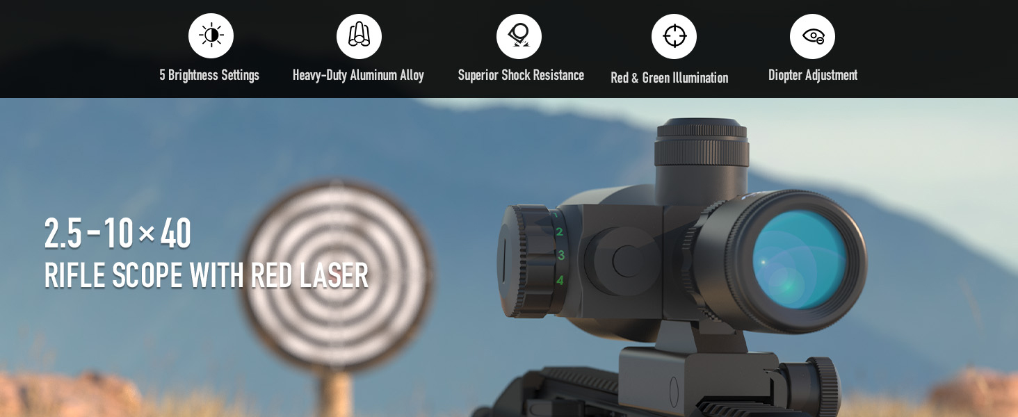 2.5-10×40 RIFLE SCOPE WITH RED LASER