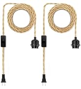 2Pack Plug in Pendant Light Cord, Farmhouse Hanging Lights with Plug in Cord, 15FT Hemp Rope Plug...