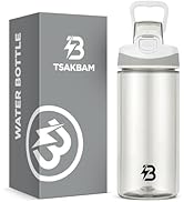 TSAKBAM Clear Water Bottle, 16 oz Reusable Leak-Proof Plastic Transparent Water Bottles with Flip...