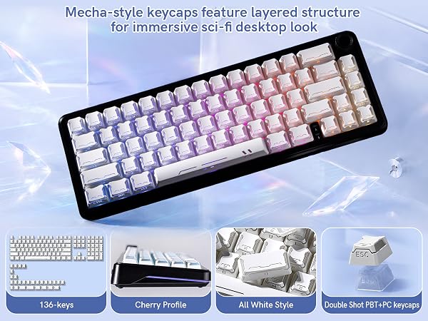 Shine Through keycaps Set,Double Shot PBT keycaps Mecha Armor