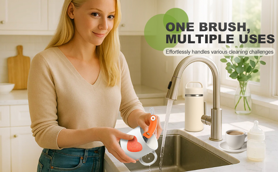 ONE BRUSH. MULTIPLE USES. Effortlesslyhandlesvariouscleaningchallenges.