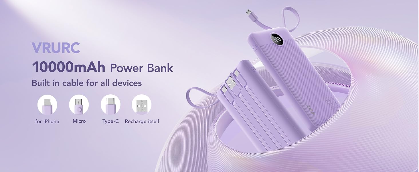 portable charger with built in cables
