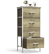 Sweetcrispy Nightstand Small Bedroom Dresser with 4 Fabric Drawers,Bed Side Furniture End Table,W...