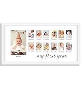 DUENPY 8x16 First Year Picture Frame, Baby's First Twelve Months Photo Collage New Mom Gift and B...