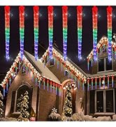 WATERGLIDE 16 Icicles Meteor Shower Lights, 12" Outdoor Icicle Christmas Lights 384 SMD LED Cryst...