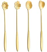 QNCIGER 7-Inch 4 Pcs Flower Spoon Coffee Teaspoon Set, Drink Stirring Spoon for Dessert, Coffee, ...