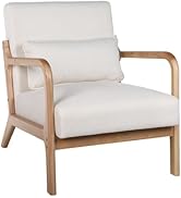 Ywin Mid Century Modern Accent Chair, Wood Frame Home Accent Chair with Lumbar Pillow and Upholst...