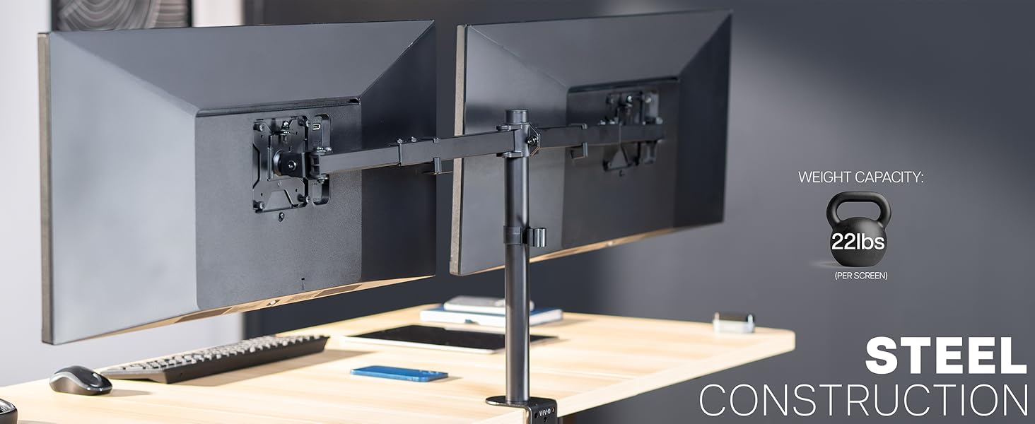 dual monitor mount telescoping arms flush wall desk stand vesa 75 100 clamp grommet