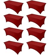 Dailyset 8-Pack Premium Red Spandex Tablecloths for 6ft Rectangle Tables, Stain &amp; Wrinkle-Resista...
