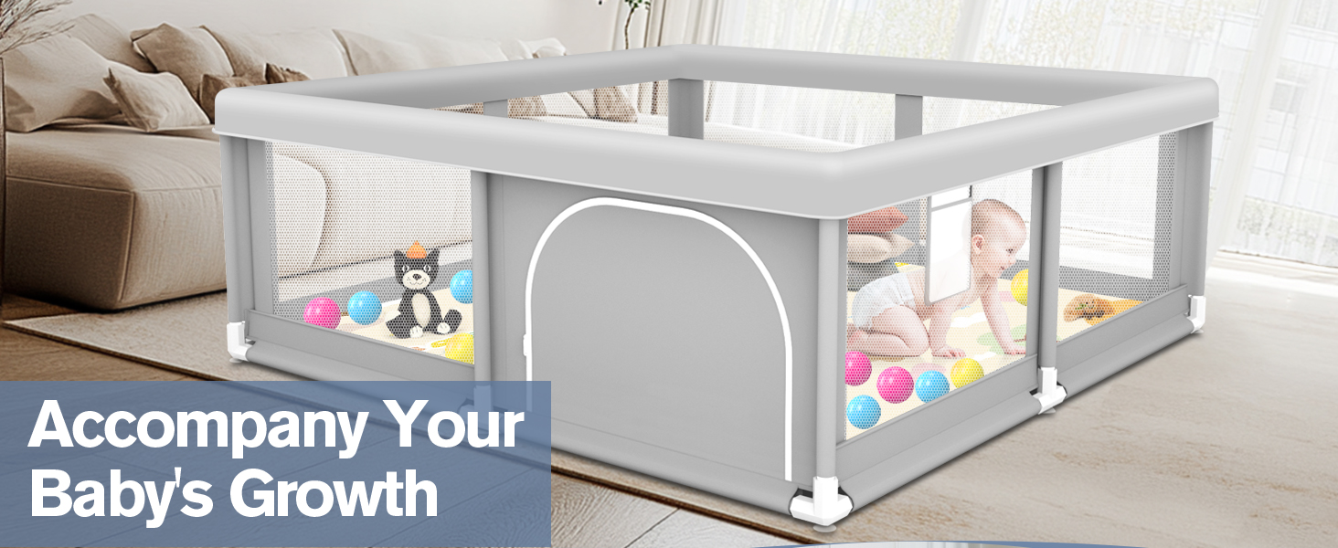 playpen with mat, balls and pull rings