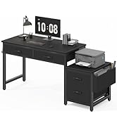 Lufeiya Home Office Desk with Fabric File Drawers Cabinet, 57 Inch Computer Desks with Filing Cab...