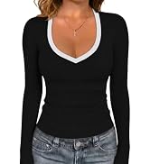 Sampeel Long Sleeve Shirts for Women 2026 Fall Fashion V Neck Tops Slim Fit