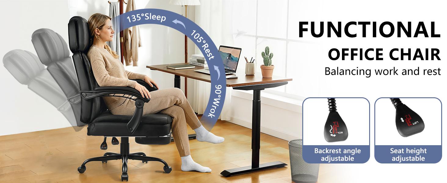 Executive Big and Tall Office Chair with Foot Rest Computer Office Chair with Adjustable Headrest