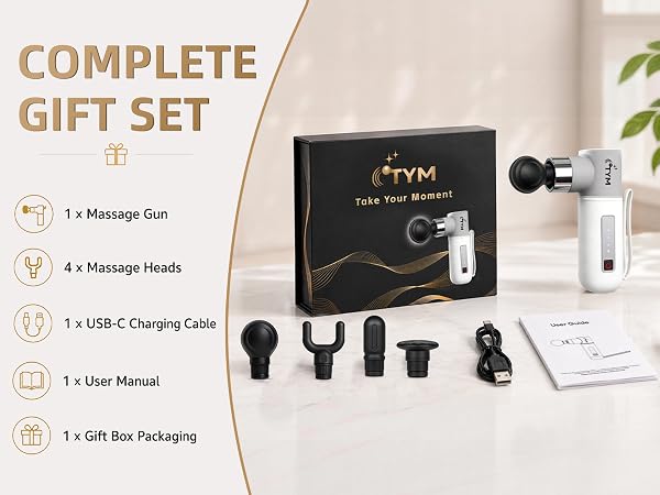 Percussion Massage Gun Deep Tissue With 4 Heads, Fascia Massager Gun Mini For Neck Muscle Massager 