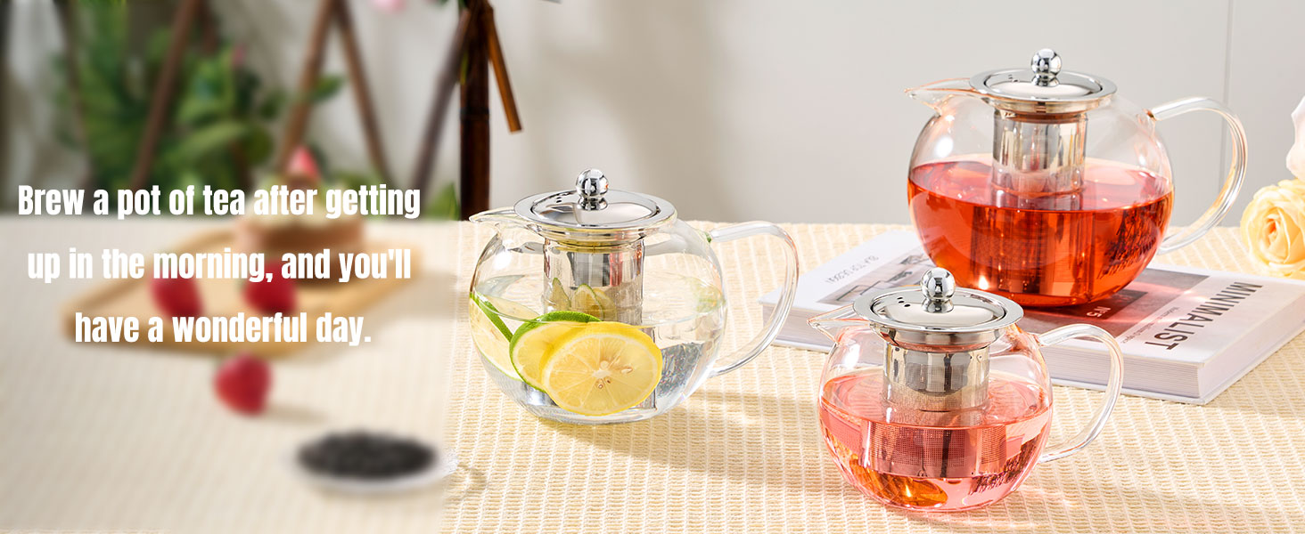 Glass Teapot Stovetop 22 OZ/650ml, Tea pot with Removable 18/8 Stainless Steel Infuser