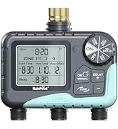 RAINPOINT 3 Zone Sprinkler Timer with Brass Inlet, Water Timer for Garden Hose,Rain Delay/Manual/...
