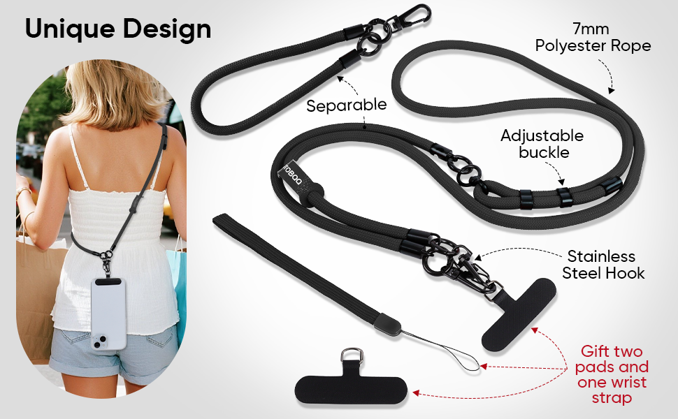 Polyester Rope Adjustable buckle Stainless Steel Hook Gift two pads and one wrist strap