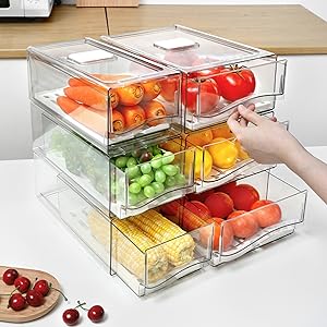 Set of 2 Fridge Organizer, Refrigerator Organizer Bins with Handles