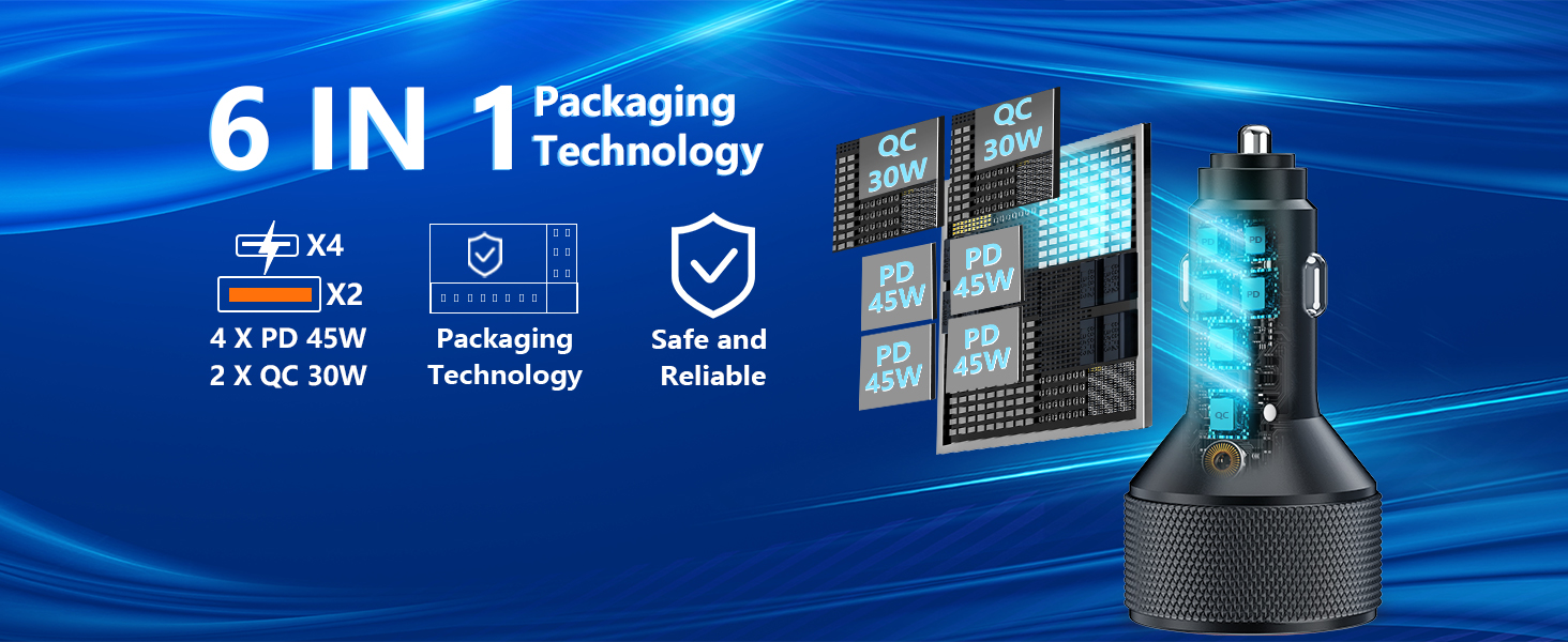 MFi Certified iPhone 17 Car Charger 6Port 120W USB-C&amp;amp;USB-A Power Cigarette Lighter USB-C Car Charger