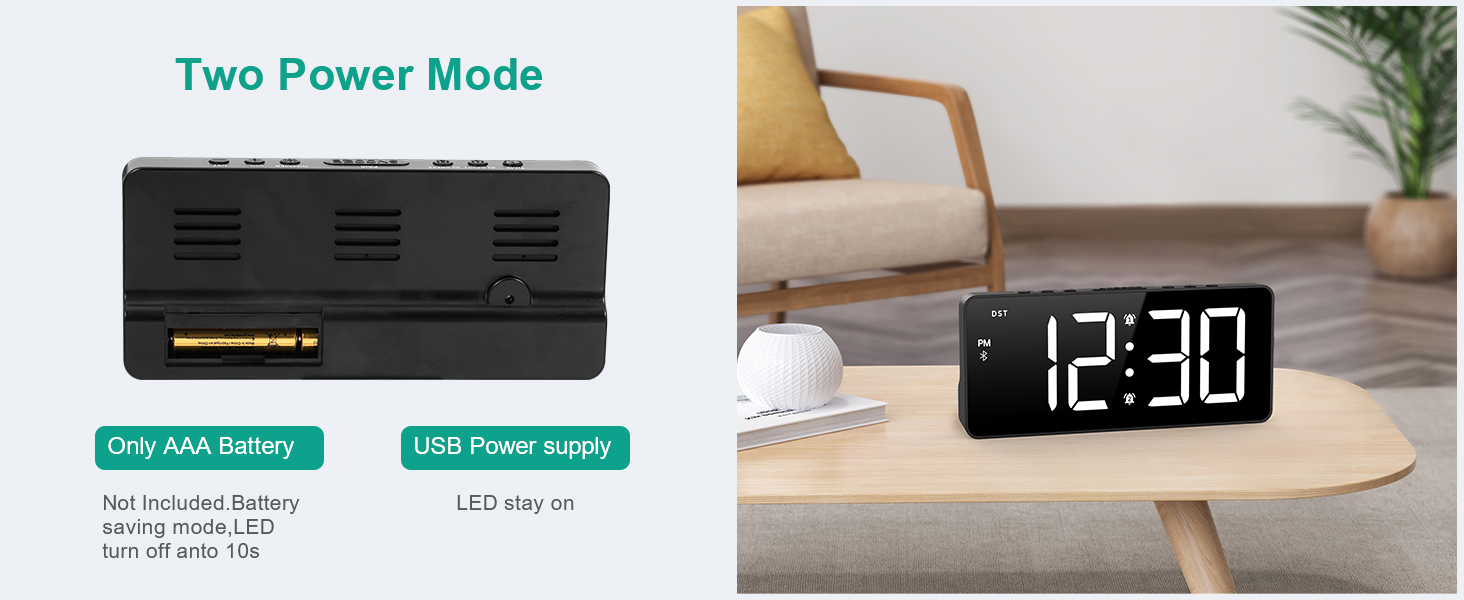 Digital Alarm Clock, LED Bedroom Clock with Bluetooth Sync Time