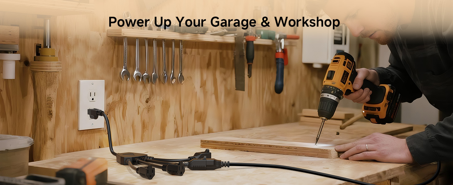 [ETL Listed] Cable Matters 2-Pack 3 Outlet Power Splitter Cord - 1.5ft, NEMA 5-15P to 3X NEMA 5-15R