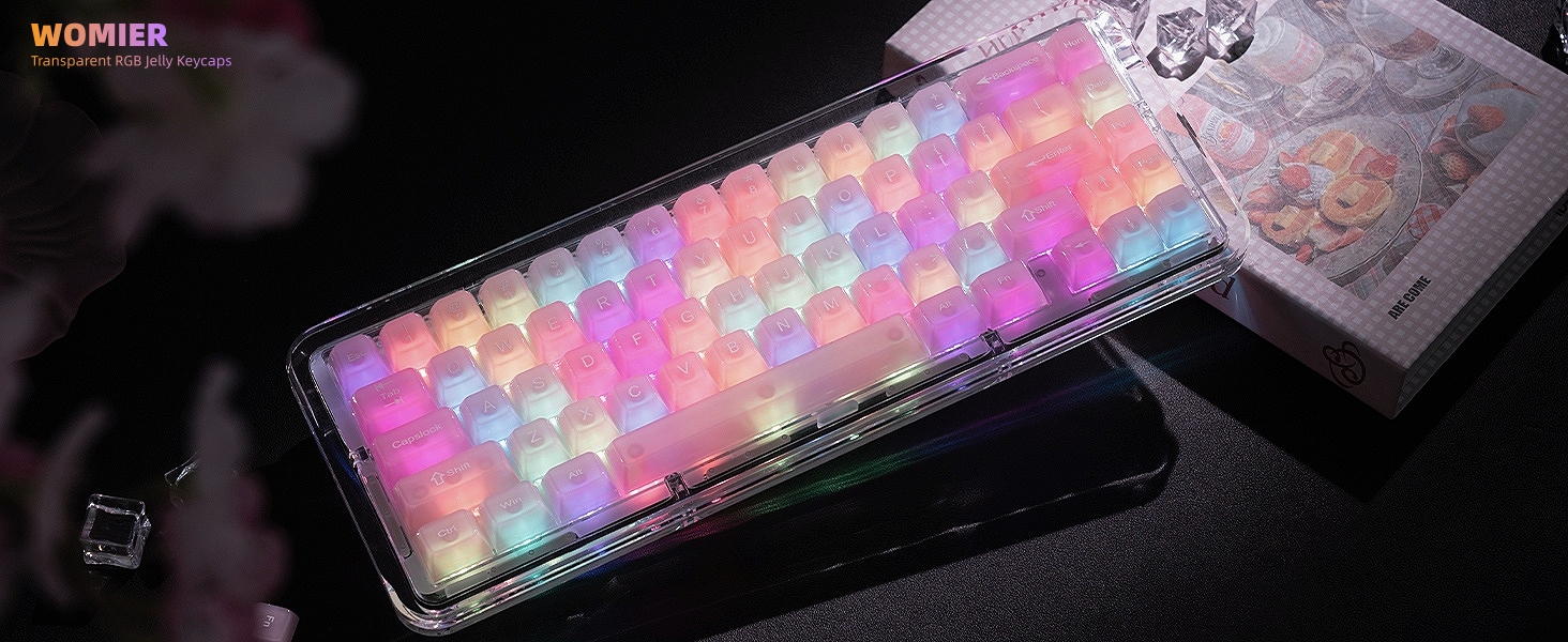 Keycaps Jelly Pink, Clear Cute Keycaps, Transparent Custom Cherry Profile Keyboard Key Cap