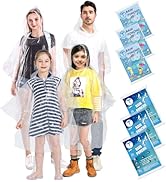 TUNCHMO Disposable Rain Ponchos Family 6 Pack Adults kids 50% Extra Thicker Emergency Ponchos wit...