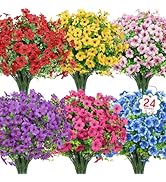 Ouddy Decor 24 Bundles Artificial Flowers for Outdoors Fake Silk Flowers UV Resistant Faux Plasti...