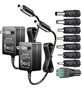 SoulBay 2pcs 12V 1A Power Supply with 8 Tips, Regulated AC/DC Adapter for LED Strip Light CCTV Ca...