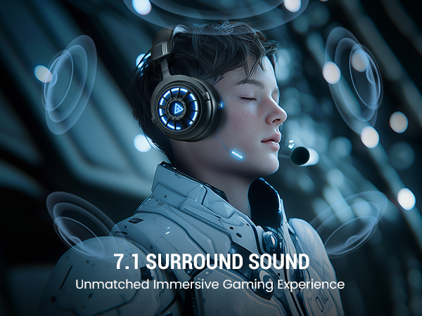 EKSA Wireless Gaming Headset with 7.1 Surround Sound