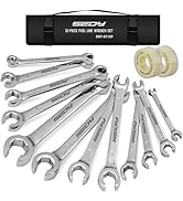 12-Piece Flare Nut Wrench Set with 2-Piece PTFE Tape, Metric &amp; SAE Brake Line Wrench Offset 1/4