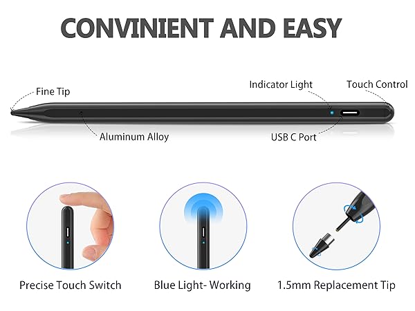 Stylus Pen, Stylist Compatible for iOS/Android Touchscreens/Phones, Rechargeable Stylus Pen