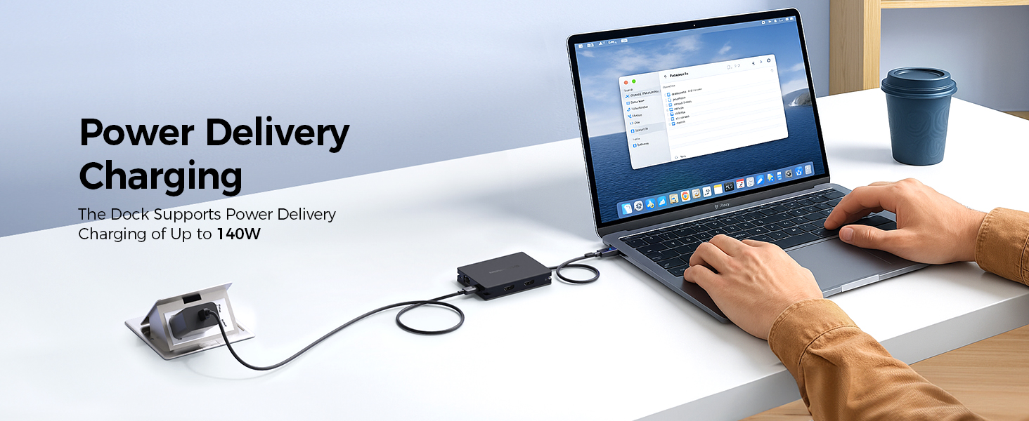 Powered USB C Hub with 140W host charging
