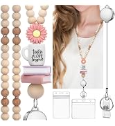 YAVVOZH Teacher Lanyard with Id Holder, Retractable Lanyards for Id Badges Keys, Cute Wooden Bead...